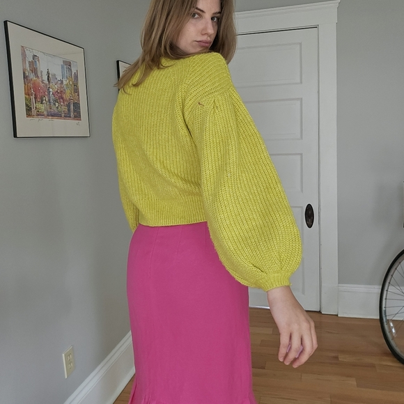 Scoop mustard yellow knit sweater with bell sleeves oversized size xs - Picture 4 of 7